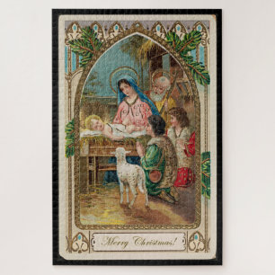 Vintage-Weihnachtspostkarte der Heiligen Geburt, Puzzle