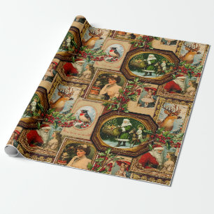 Vintage-Weihnachtsrahmen-Collage im viktorianische Geschenkpapier