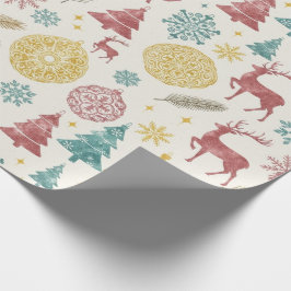 Vintage-Weihnachtsrentier- und Ornamente-Muster Geschenkpapier