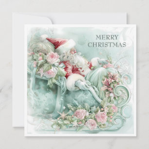 Vintage-Weihnachtsrodel Santa Rot Blau Türkis Rosa Feiertagskarte