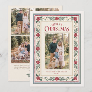 Vintage Weihnachtsrosen Familienfoto Feiertagskarte