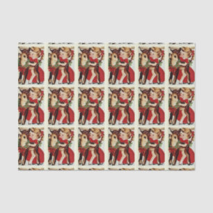 Vintage Weihnachtsrotwild und -mädchen deckten Seidenpapier