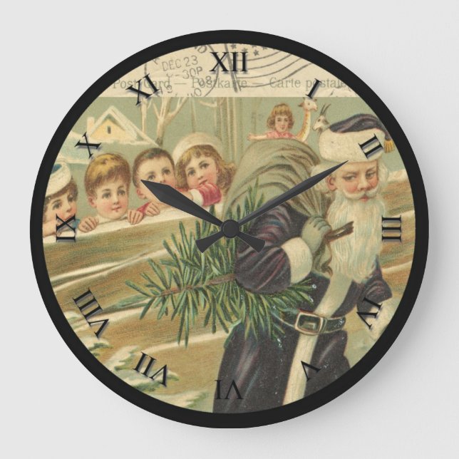 Vintage Weihnachtssankt-Uhr Große Wanduhr (Vorderseite)