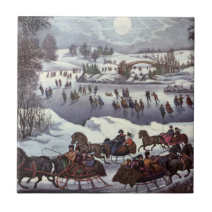 Vintage-Weihnachtsschlitten, Central Park im Winte Fliese