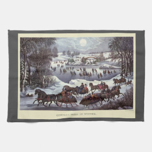Vintage Weihnachtsschlitten, Central Park im Winte Geschirrtuch