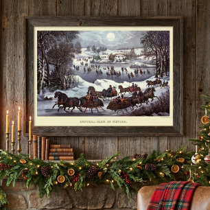 Vintage-Weihnachtsschlitten, Central Park im Winte Poster