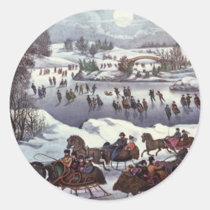 Vintage Weihnachtsschlitten, Central Park im Winte Runder Aufkleber