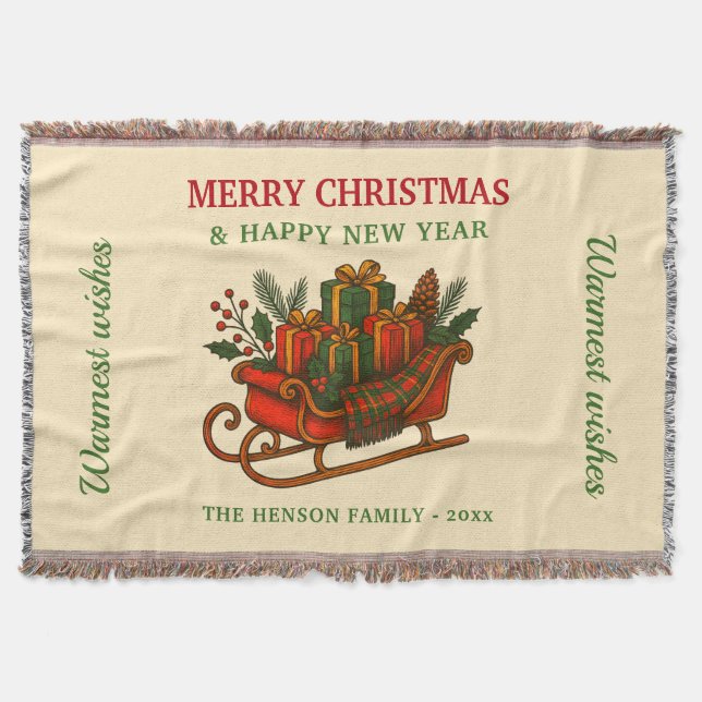 Vintage-Weihnachtsschlitten mit Geschenken Decke (Vorderseite)