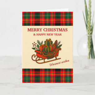 Vintage-Weihnachtsschlitten mit Geschenken und Kar Feiertagskarte