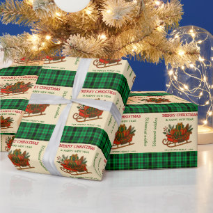 Vintage-Weihnachtsschlitten mit Geschenken und Kar Geschenkpapier