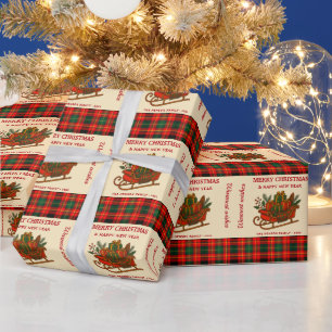 Vintage-Weihnachtsschlitten mit Geschenken und Kar Geschenkpapier