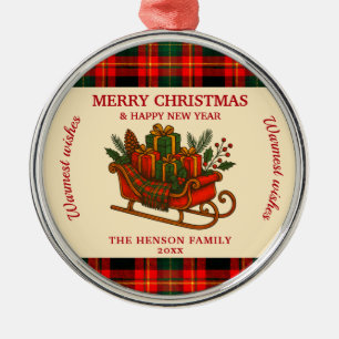 Vintage-Weihnachtsschlitten mit Geschenken und Kar Ornament Aus Metall