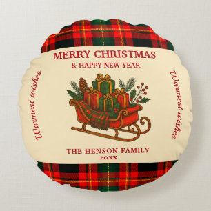 Vintage-Weihnachtsschlitten mit Geschenken und Kar Rundes Kissen