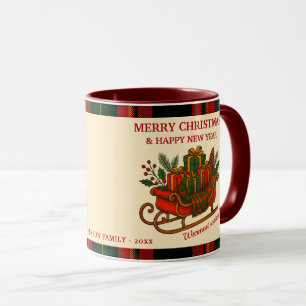 Vintage-Weihnachtsschlitten mit Geschenken und Kar Tasse