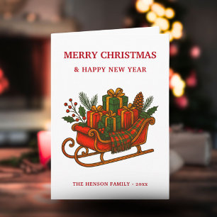 Vintage-Weihnachtsschlitten mit Geschenken Urlaub Karte
