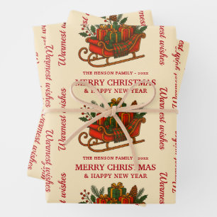 Vintage-Weihnachtsschlitten mit personalisierten G Geschenkpapier Set