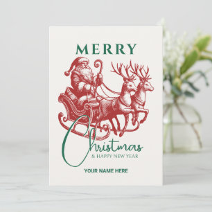 Vintage Weihnachtsschlitten und Rentiere Feiertagskarte