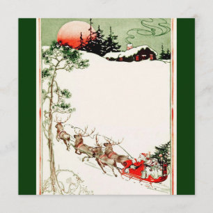 Vintage Weihnachtsschlitten und Rentiere im Schnee Einladung