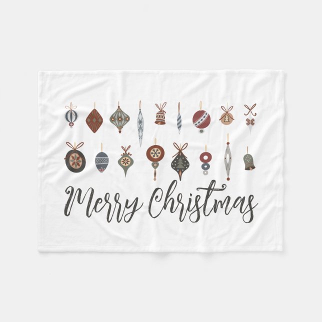 Vintage Weihnachtsschmuck Fleecedecke (Vorderseite (Horizontal))