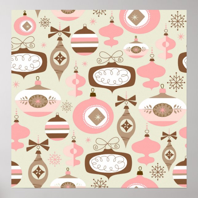 Vintage Weihnachtsschmuck in Rosa und Grau Poster (Vorne)