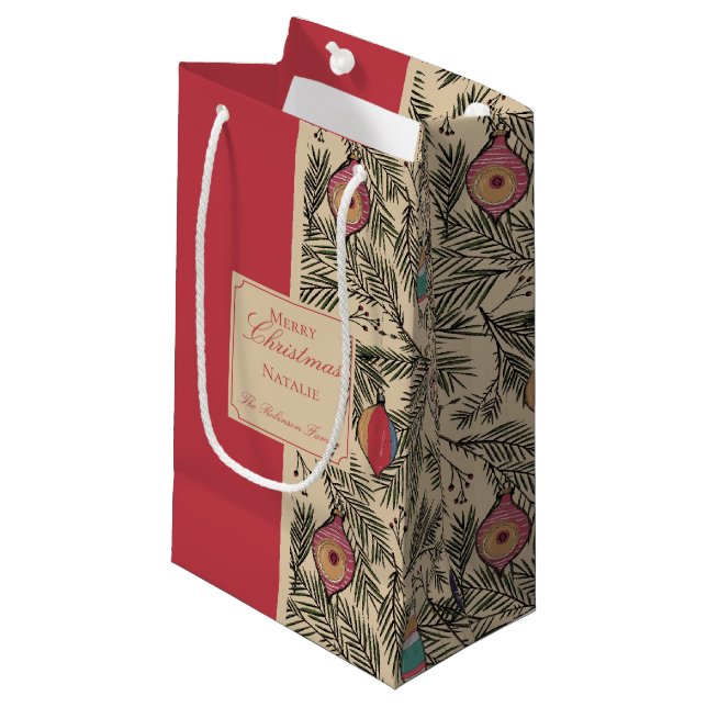 Vintage Weihnachtsschmuck, Kiefer, Berries Kleine Geschenktüte (Vorderseite Schrägansicht)