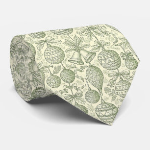 Vintage-Weihnachtsschmuck Toile Salbeigrün Creme Krawatte