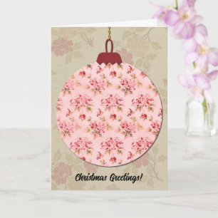 Vintage-Weihnachtsschmuckkunst Rosa Floral Karte