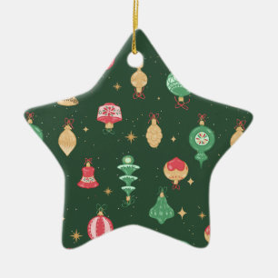 Vintage Weihnachtsschmuckmuster - Grün Keramik Ornament