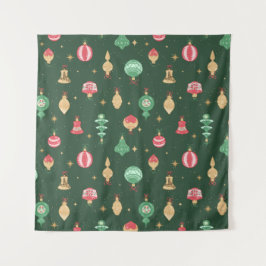 Vintage Weihnachtsschmuckmuster - Grün Wandteppich