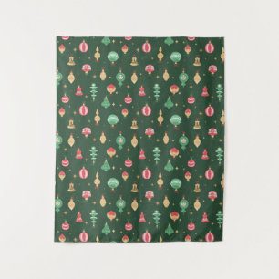 Vintage Weihnachtsschmuckmuster - Grün Wandteppich