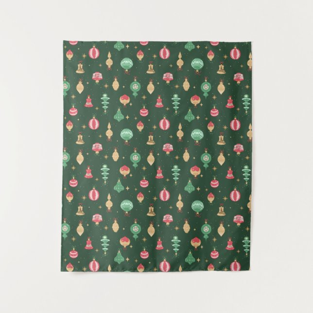 Vintage Weihnachtsschmuckmuster - Grün Wandteppich (Vorderseite)