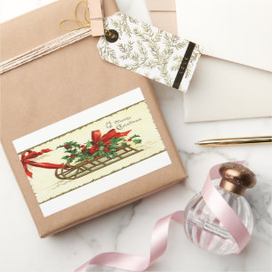 Vintage WeihnachtsSleighgrüße Rechteckiger Aufkleber