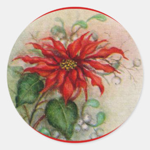 Vintage-Weihnachtsstern-Blumen-Weihnachtssticker Runder Aufkleber