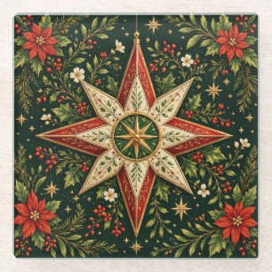 Vintage-Weihnachtsstern-Ornament Poinsettie Stechp Glasuntersetzer