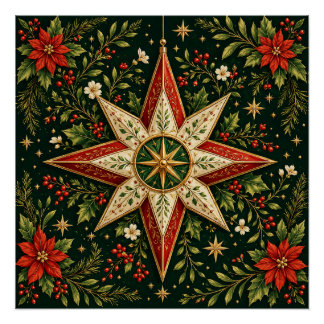 Vintage-Weihnachtsstern-Ornament Poinsettie Stechp Poster