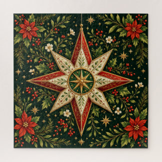 Vintage-Weihnachtsstern-Ornament Poinsettie Stechp Puzzle