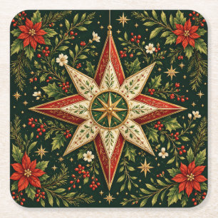 Vintage-Weihnachtsstern-Ornament Poinsettie Stechp Rechteckiger Pappuntersetzer