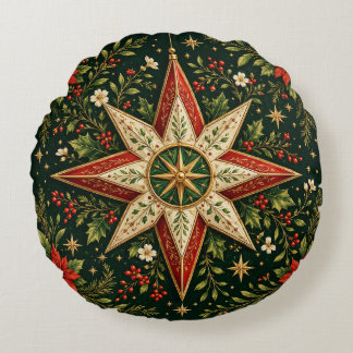 Vintage-Weihnachtsstern-Ornament Poinsettie Stechp Rundes Kissen