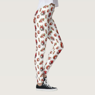 Vintage-Weihnachtssterne und Stechpalmen Weihnacht Leggings
