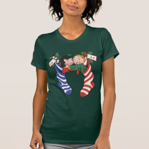 Vintage-Weihnachtsstrümpfe mit süßen Kindern T-Shirt