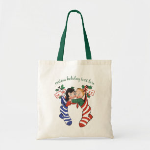 Vintage-Weihnachtsstrümpfe mit süßen Kindern Tragetasche