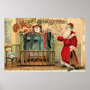 Vintage-Weihnachtsstrumpfposter Poster