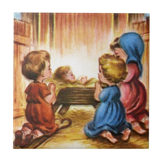 Vintage Weihnachtsszene Fliese (Vorderseite)