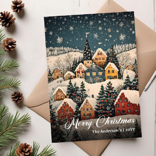 Vintage-Weihnachtsszene-Grußkarte zum Download Feiertagskarte