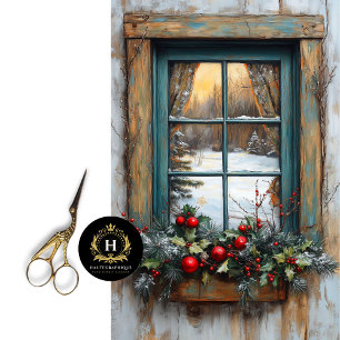 Vintage-Weihnachtsszene Rustikales Fenster-Decoupa Seidenpapier