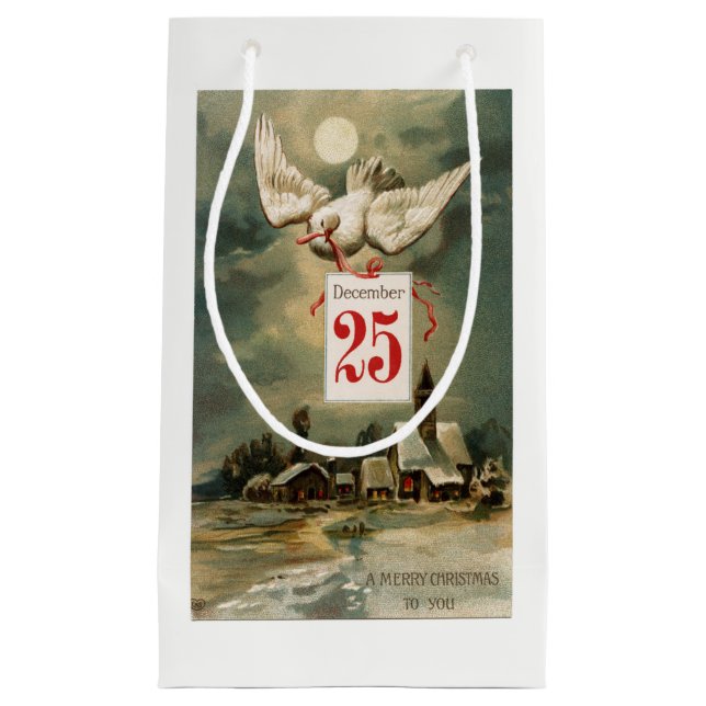 Vintage Weihnachtstaube Kleine Geschenktüte (Vorderseite)