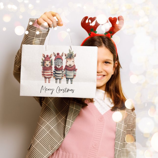 Vintage Weihnachtstiere in Aquarellen Große Geschenktüte (Von Creator hochgeladen)