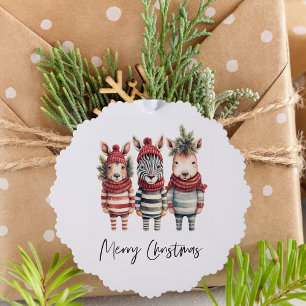 Vintage Weihnachtstiere in Aquarellen Ornament Karte