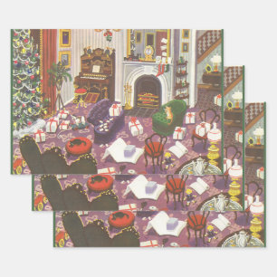 Vintage-Weihnachtsverpackung Geschenke im Wohnzimm Geschenkpapier Set