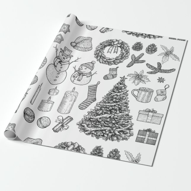 Vintage-Weihnachtsverpackungspapier Geschenkpapier (Ungerollt)